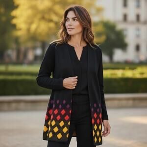 Misook Cardigan Sweater Colorful Diamond Knit